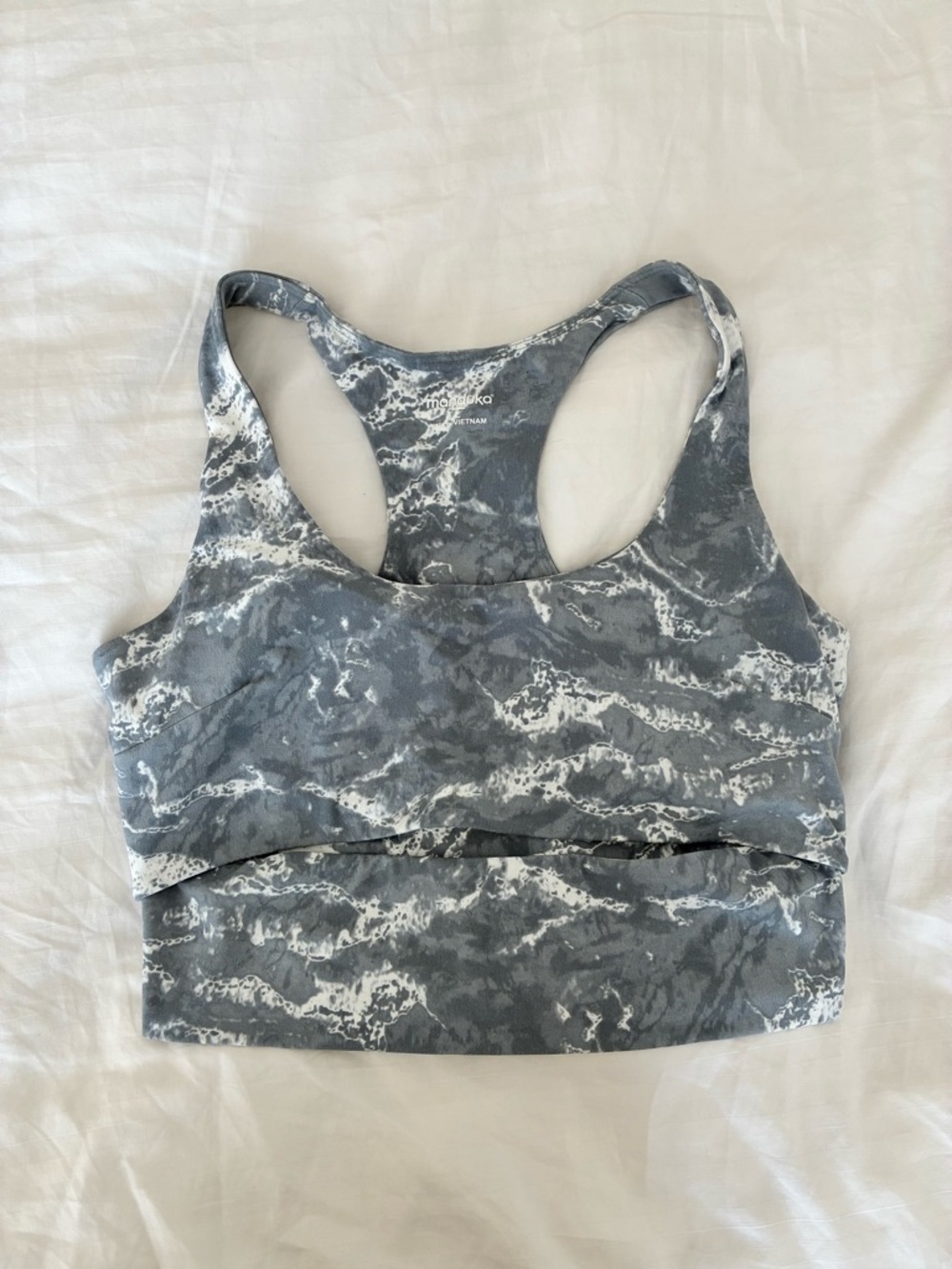 manduka Grey and White Marble Racerback Sports Bra